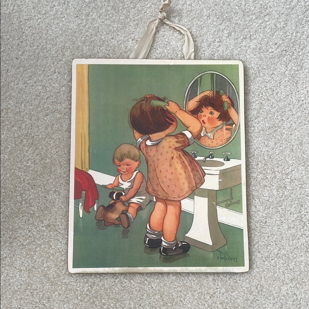 Vintage Wall Art “Combing My Hair" 1950’s Educational Health Poster